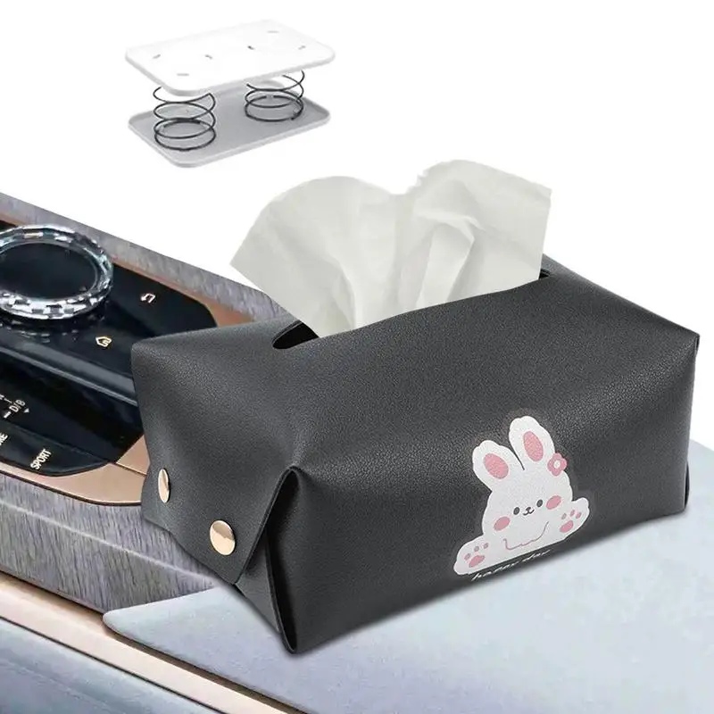

Car Tissue Holder PU Leather Auto Tissue Box with Spring Support Automobile Cartoon Armrest Box Napkin Dispenser Backseat