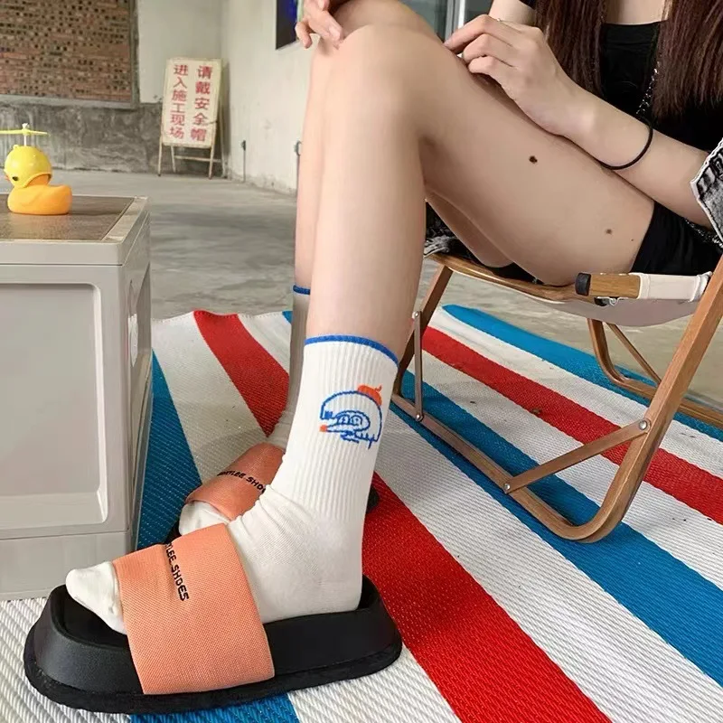 3 Pairs/Box Cute Cartoon Mouse Stockings Cotton Harajuku Soft White Simple Skateboard Long Funny Gifts for Men Women Socks Pack