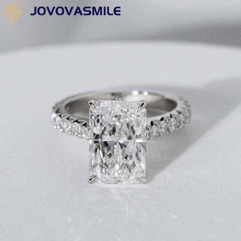 JOVOVASMILE  14k Moissanite Engagement Ring 4 Carat Radiant Cut 18k White Gold Jewelry For Woman Wedding Gift lover