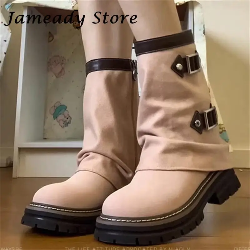

British Style Thick Sole Women Boots Chunky Platform Belt Buckle All Match Ankle Boots Female Outdoor Walking Fashion Mujer Bota
