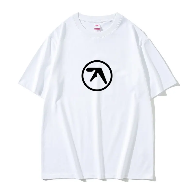 Фото Футболка с логотипом Aphex Twin для мужчин и женщин, повседневные хлопковые винтажные футболки с короткими рукавами, мужские футболки большого размера в стиле хип-хоп, уличная одежда №2