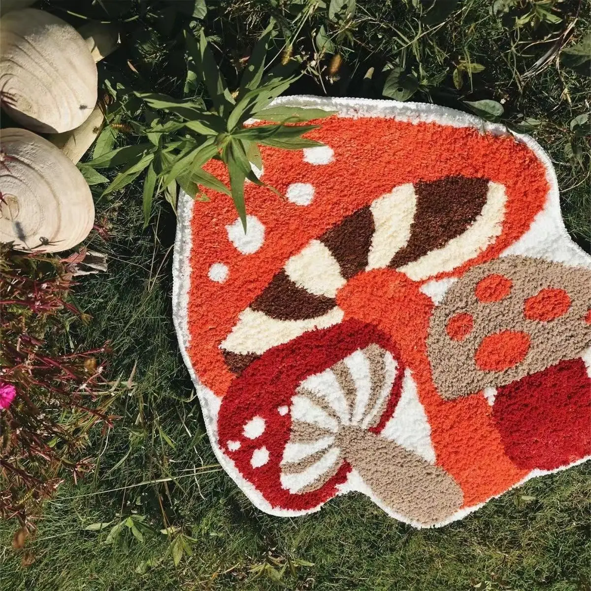 Длинный коврик с красными грибами забавный ворсовый ковер нескользящий ручной