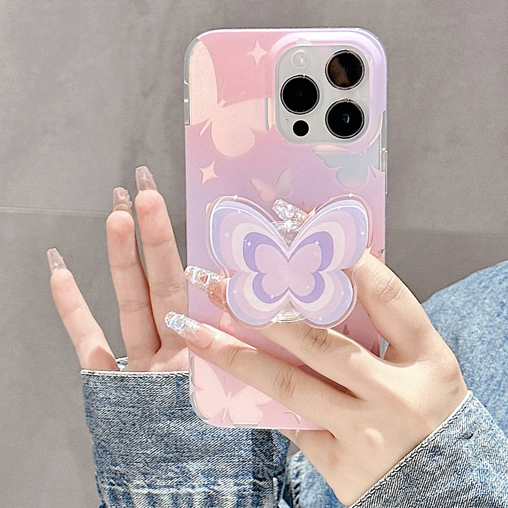 

Чехол для телефона с держателем-бабочкой для iphone 15 Pro Max, чехол с браслетом Для IPhone 11 13 12 14 Pro Max, чехлы, милый силиконовый чехол-подставка