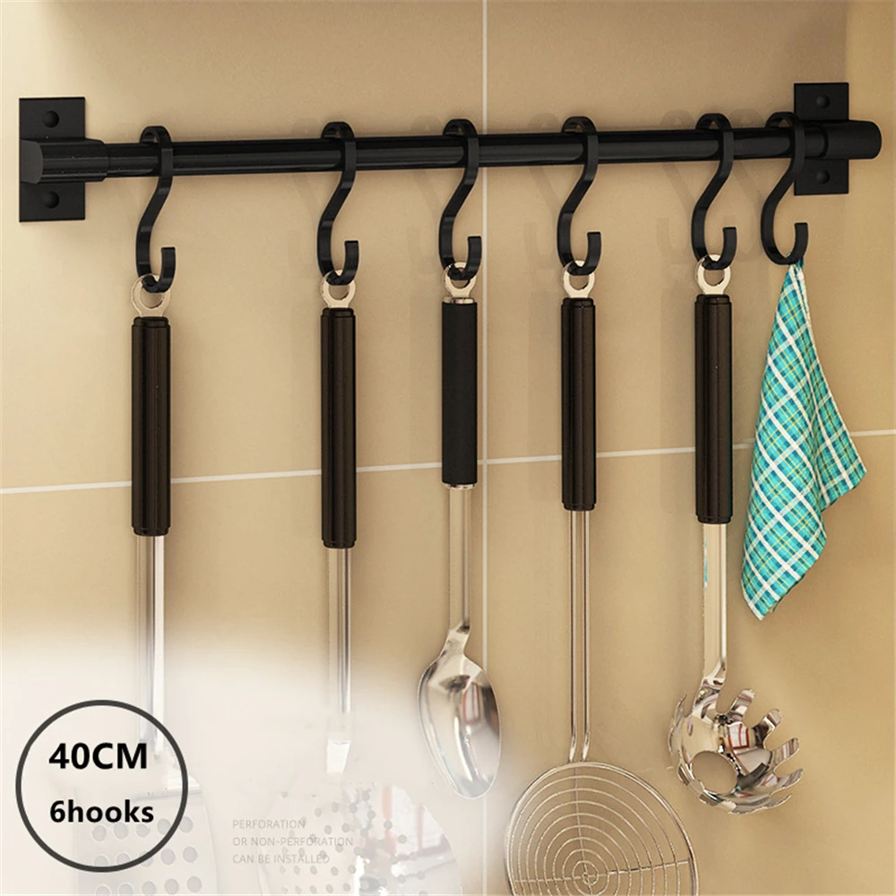 

Kitchen Hooks Sliding Storage Rack Wall-Mounted Kitchenware Supplies Punch-free Traceless Hook Knife Fork Hook Spoon Shelves