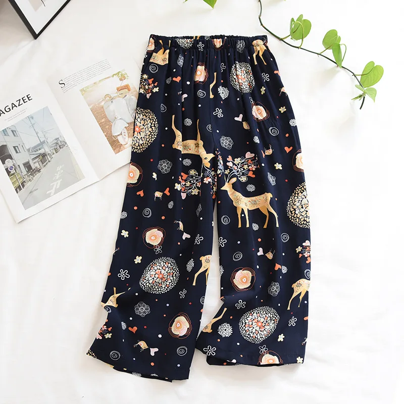 New Summer Cropped Pants 100% Viscose Ladies Shorts Artificial Cotton Loose Casual Large Floral Home Pants Cute Bottoms Woman