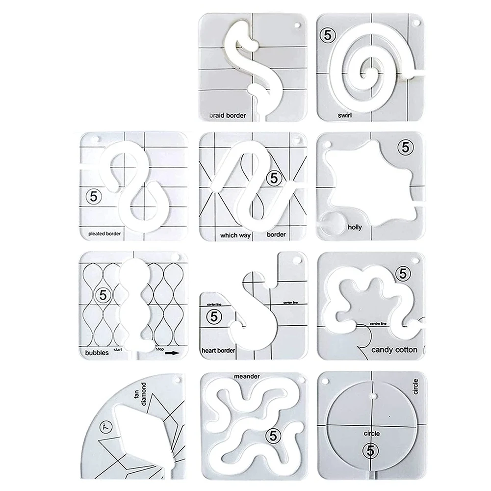 

11PCS Free-Motion Quilting Template Set-Sewing Ruler & Clear Mark Acrylic Ruler & Ironing Ruler for DIY Machine