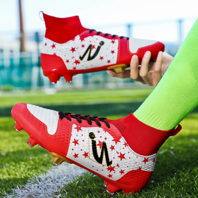 2022 Fashion Printed Red Men Soccer Boots Unisex Original Professional Field Cleats Football Shoes Size 47 48 botines de futbol