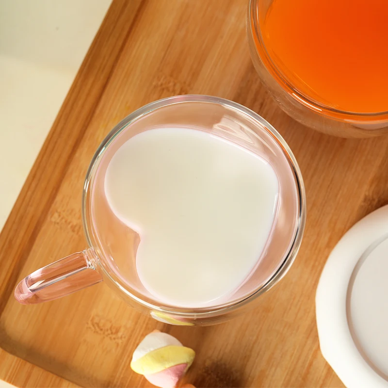 

2 шт в форме сердца Двойная Стенка стеклянная вакуумная кружка для кофе для кафе дома эспрессо чашка анти обжигающая любовь в форме сердца d ...