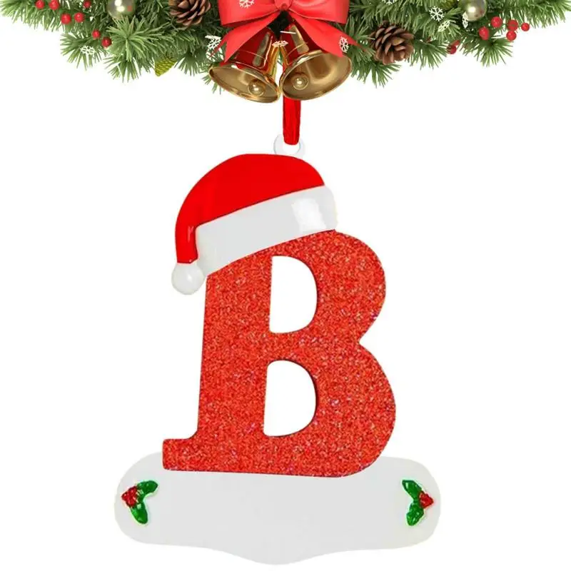 Christmas Letter Ornaments 2D Acrylic Letter Pendant With Red Hat Christmas Theme Letter Stocking Tags Holiday Ornament