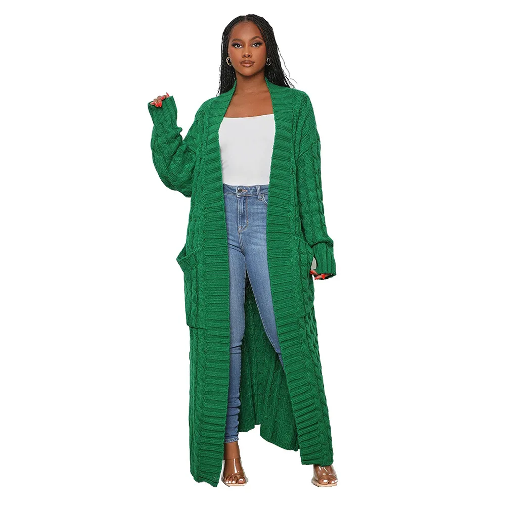 

African Clothes for Women Winter Autumn African Women Long Sleeve Polyester Solid Color Long Coat African Cardigan Sweaters