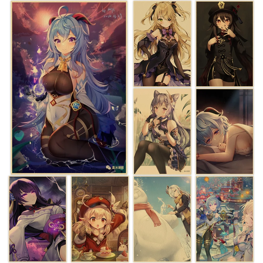 

Fischl Painting Genshin Impact Posters and Prints Keqing Wall Art Klee Pictures Cuadros for Living Room Kraft Paper Home Decor