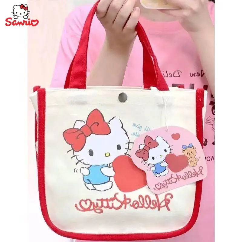 

Милые аксессуары Sanrios Hello Kittys Мультяшные милые модные удобные Сумки для хранения с принтом бэнто Сумка-тоут Холщовая Сумка детские подарки