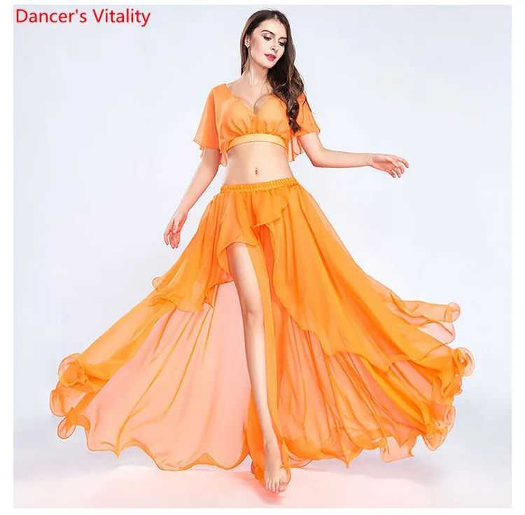 2018 Новый женский топ и юбка одного цвета с V-образным вырезом, 2 штуки. Костюм для танцев "Сексуальная командная форма для балета в длинной юбке".