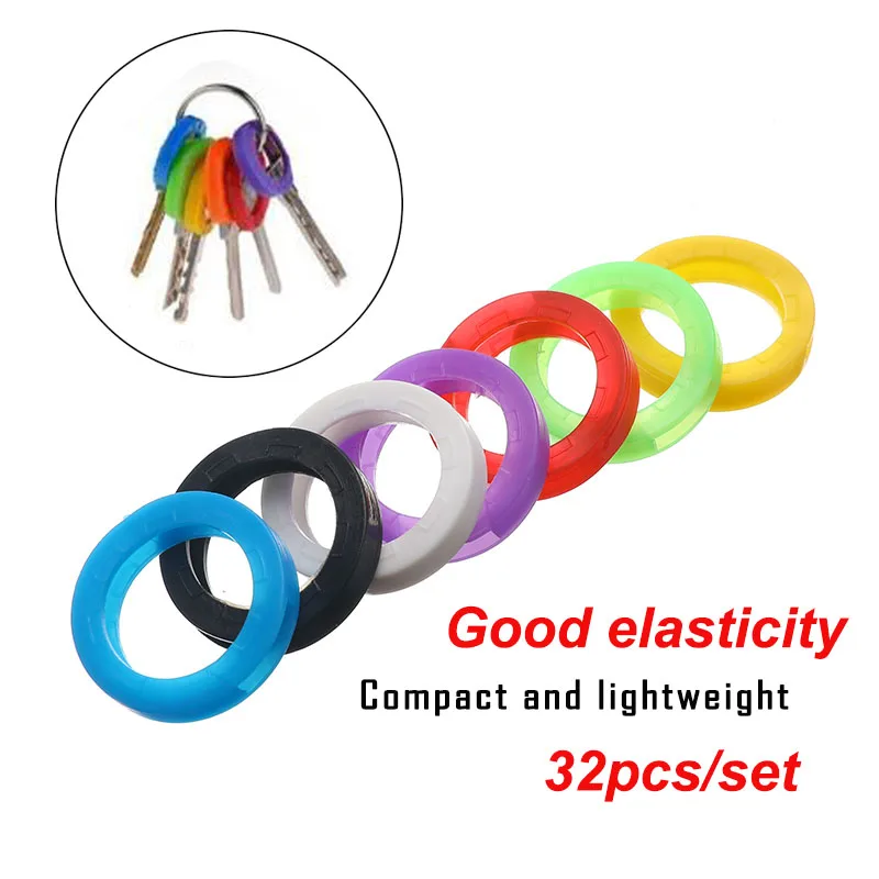 

32 шт. многоцветные полые мягкие резиновые чехлы для ключей, разноцветные Круглые силиконовые замки для ключей, эластичный чехол для ключей