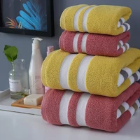3PCS Towel Set Yellow Red Stripe Large Thick Bath Towel Bathroom Hand Face Shower Towels Home For Adults Kids toalla ducha