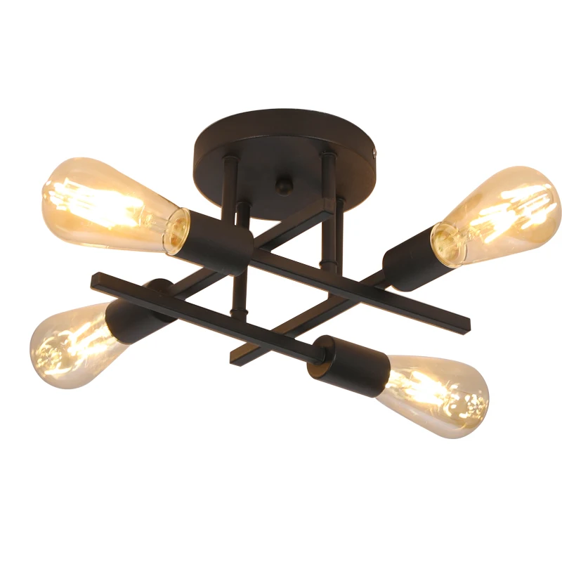 

Flush Mount 4 Light Ceiling Light Matte Black with E27 Base Modern Chandelier for Farmhouse Kitchen Dining Room Bedroom Study