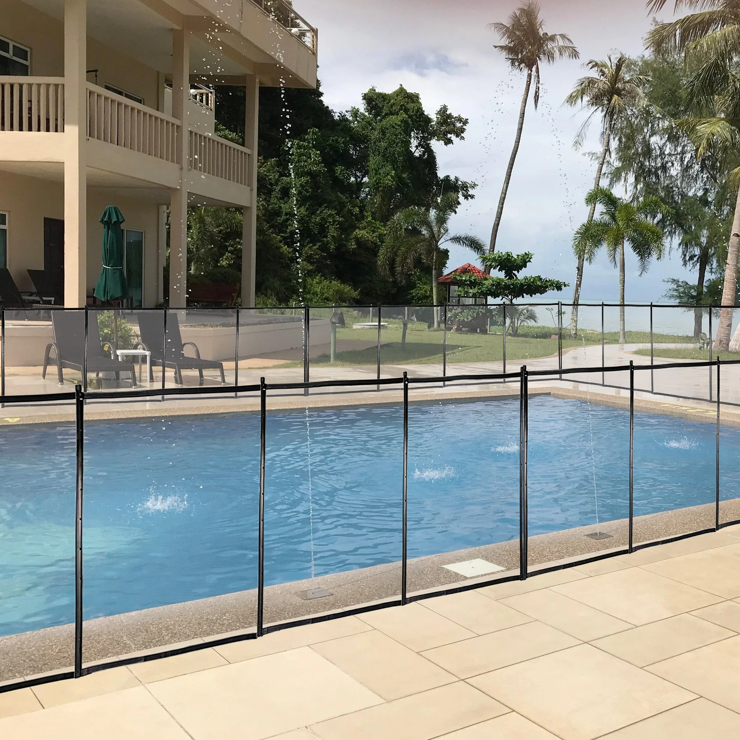 

12x4 Ft Outdoor Pool Fence With Section Kit Removable Mesh Barrier For Inground Pools Garden And Patio Black