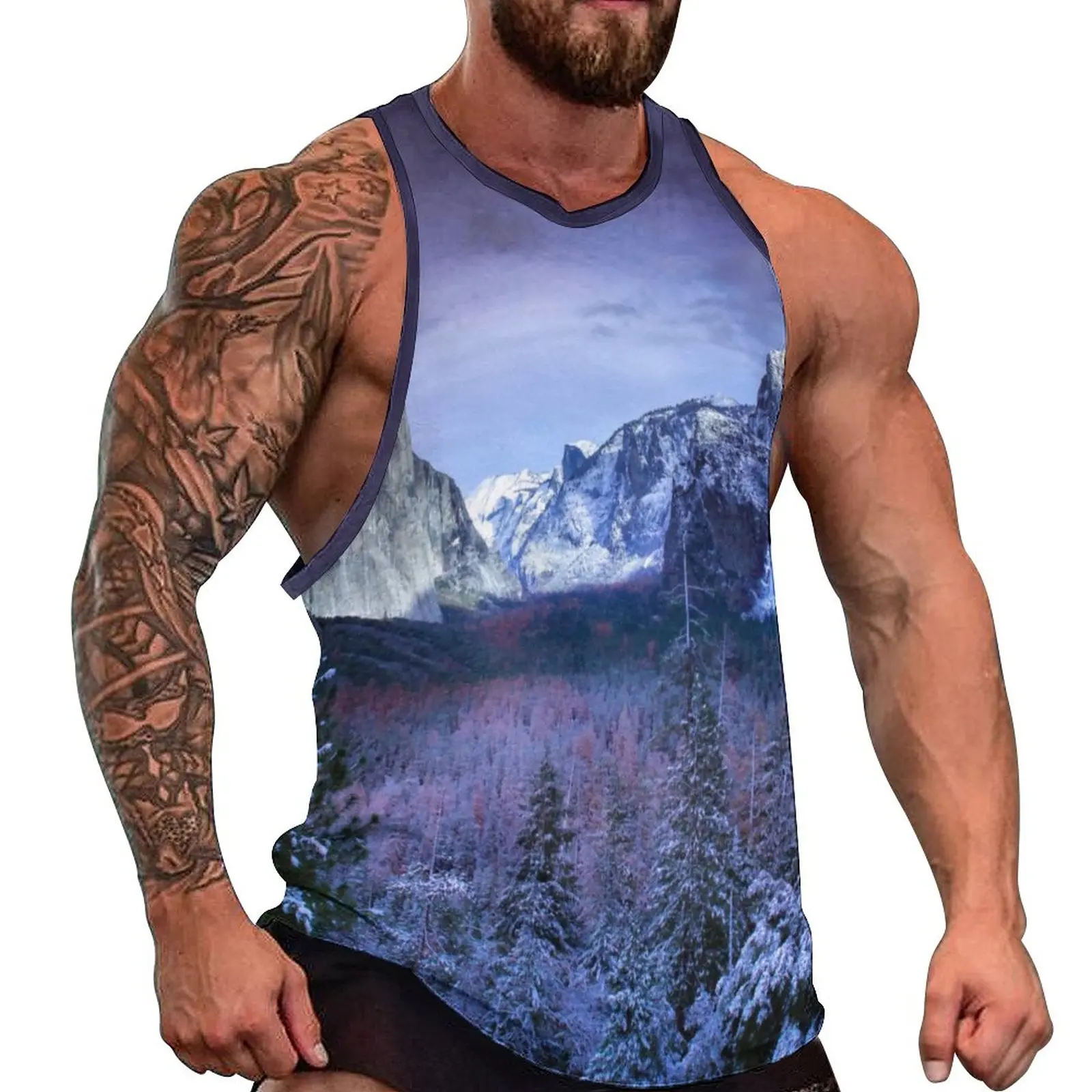 

Violet Mountain Tank Top Clouds Print Sportswear Tops Beach Workout Man's Design Sleeveless Vests Plus Size 4XL 5XL