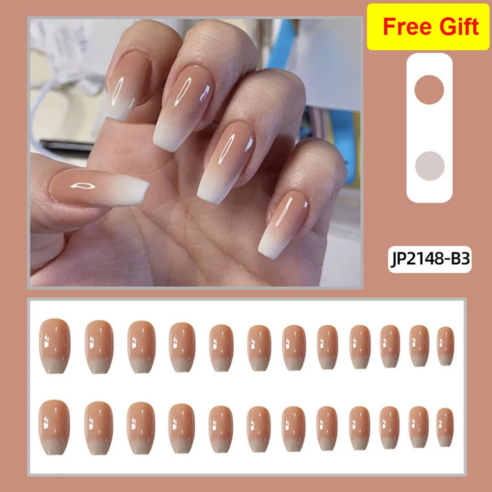 

24pcs/set fake nails press on faux ongles nude french long coffin ballet design false Acrylic nails capsule unhas manicure tips