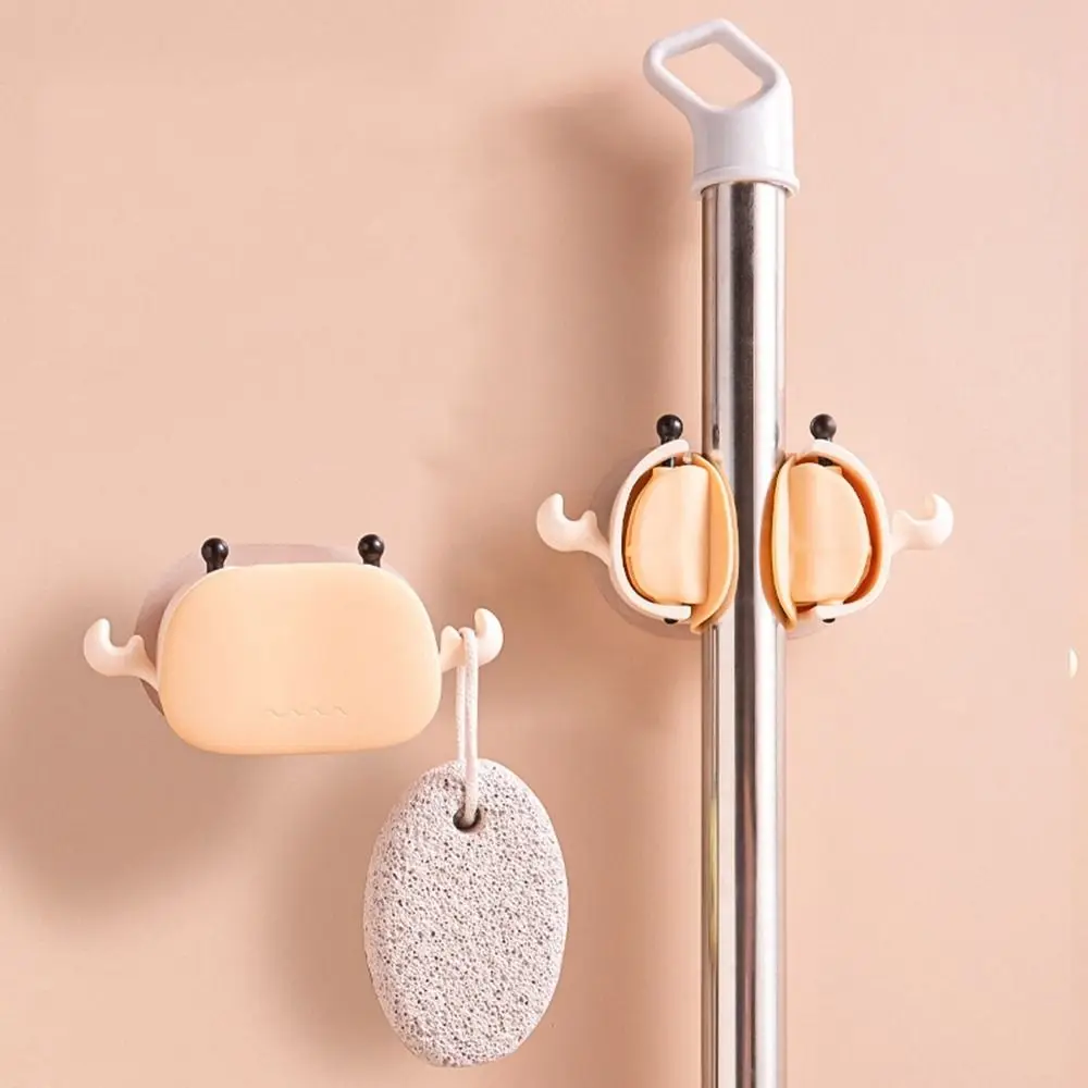 

Cartoon Crab Shape Mop Holder Wall Mounted Mop Clip Traceless Punch-free Strong Adhesive Broom Rack for Bathroom Supplies