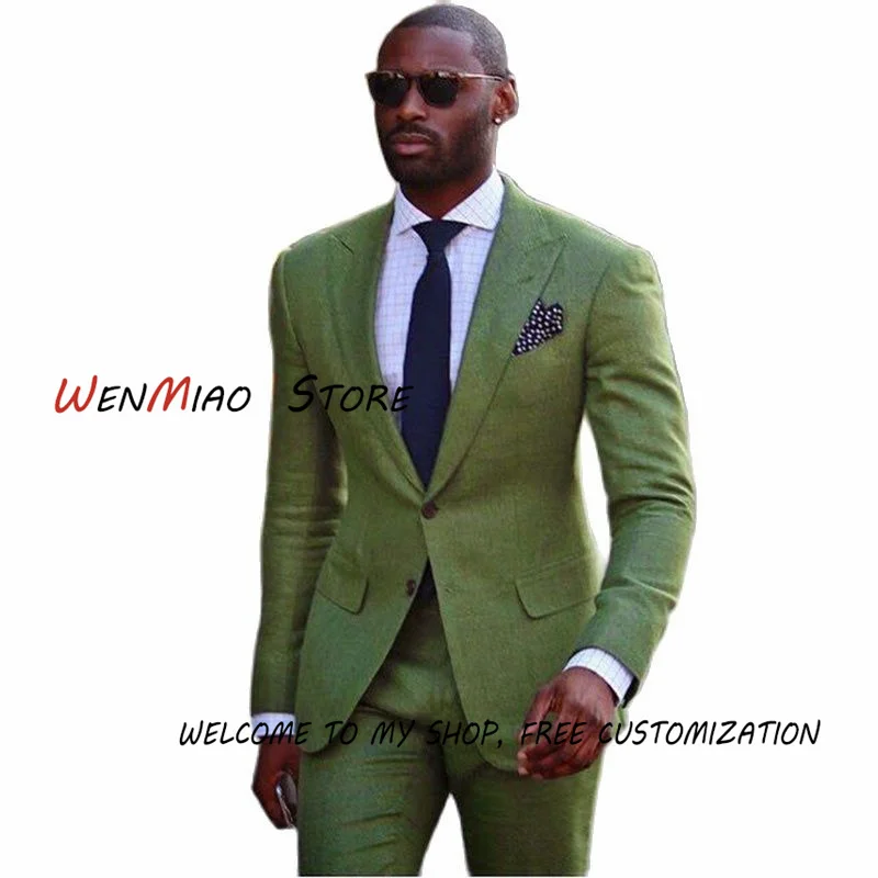 Dark Green Men's Suit Business Formal Jacket Point Lapel Blazer Pants 2 Piece Wedding Tuxedo Male Complete Outfit
