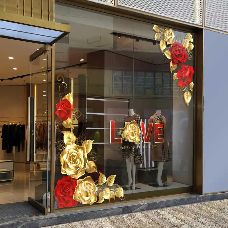 QiAds на заказ большая золотая роза 214 День святого Валентина LOVE оконное стекло