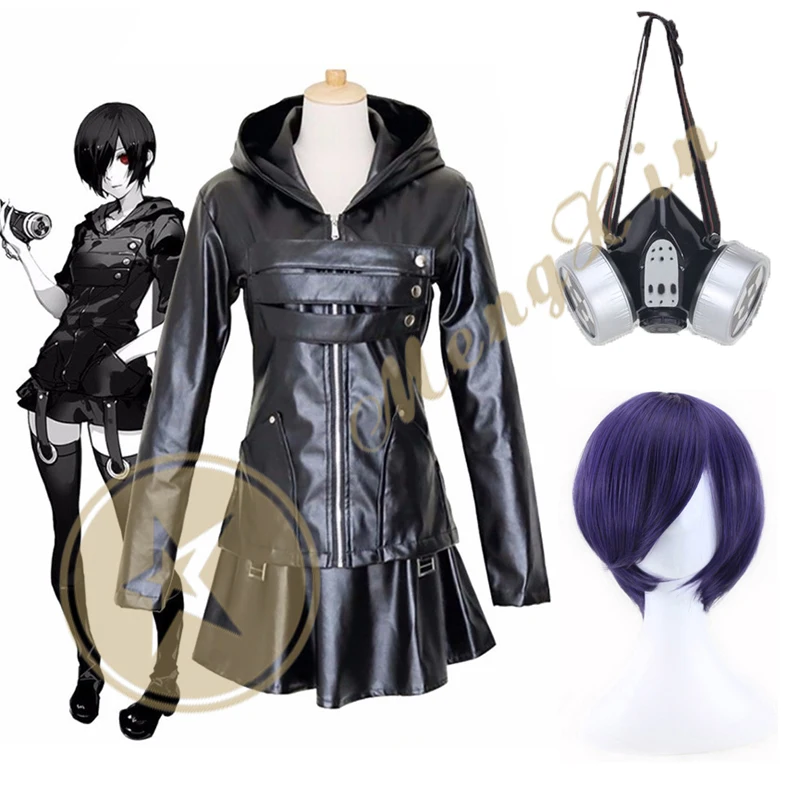 Anime Tokyo Ghoul Touka Kirishima Cosplay Costume Uniform PU Leather Black Dress Hoodie Women Halloween Clothes Suit Custom Made