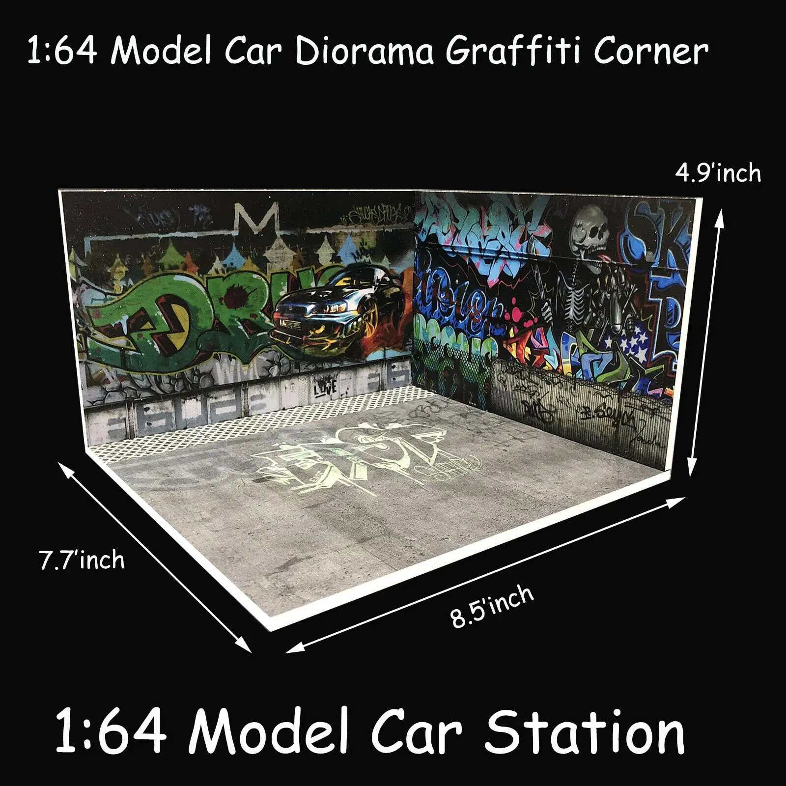 

Diorama 1/64 Model Car Assemble Graffiti Corner Scenery Photo Background Parking Lot Station Display