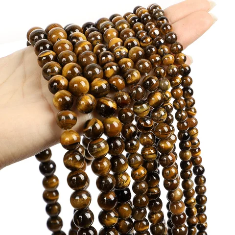 Contas de pedra de pedra natural AAA miçangas de olho de tigre amarelo redondo contas espaçadoras soltas para jóias fazendo colar de pulseira diy 4/6/8/10mm
