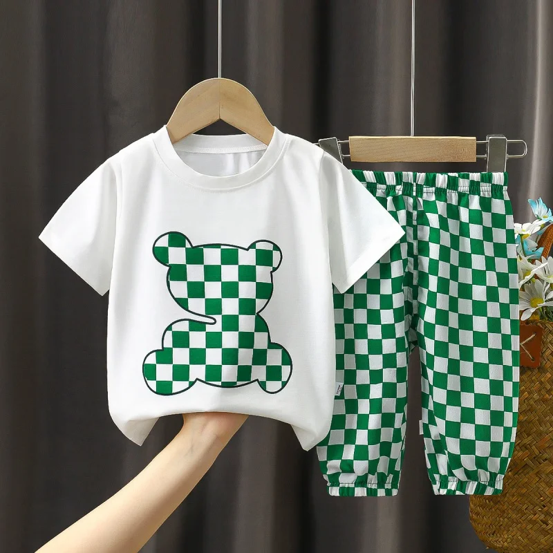 

2Pcs Summer Kids Clothing Sets Baby Boys Girl Bear Cartoon Cotton Short Sleeve T-Shirt Shorts 2pcs Tracksuits Child Loungewear