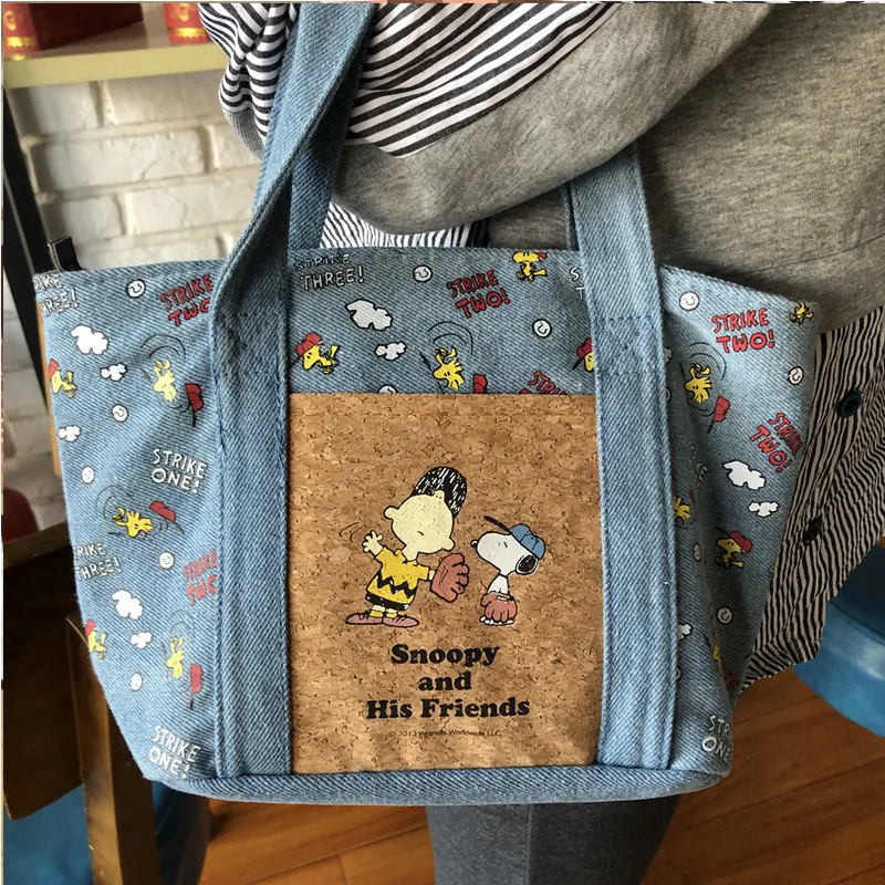 

Милая сумка для обеда с рисунком из снупа и джинсовой изоляции в стиле аниме, переносной Ланч-бокс, мультяшная сумка для хранения, подарки дл...