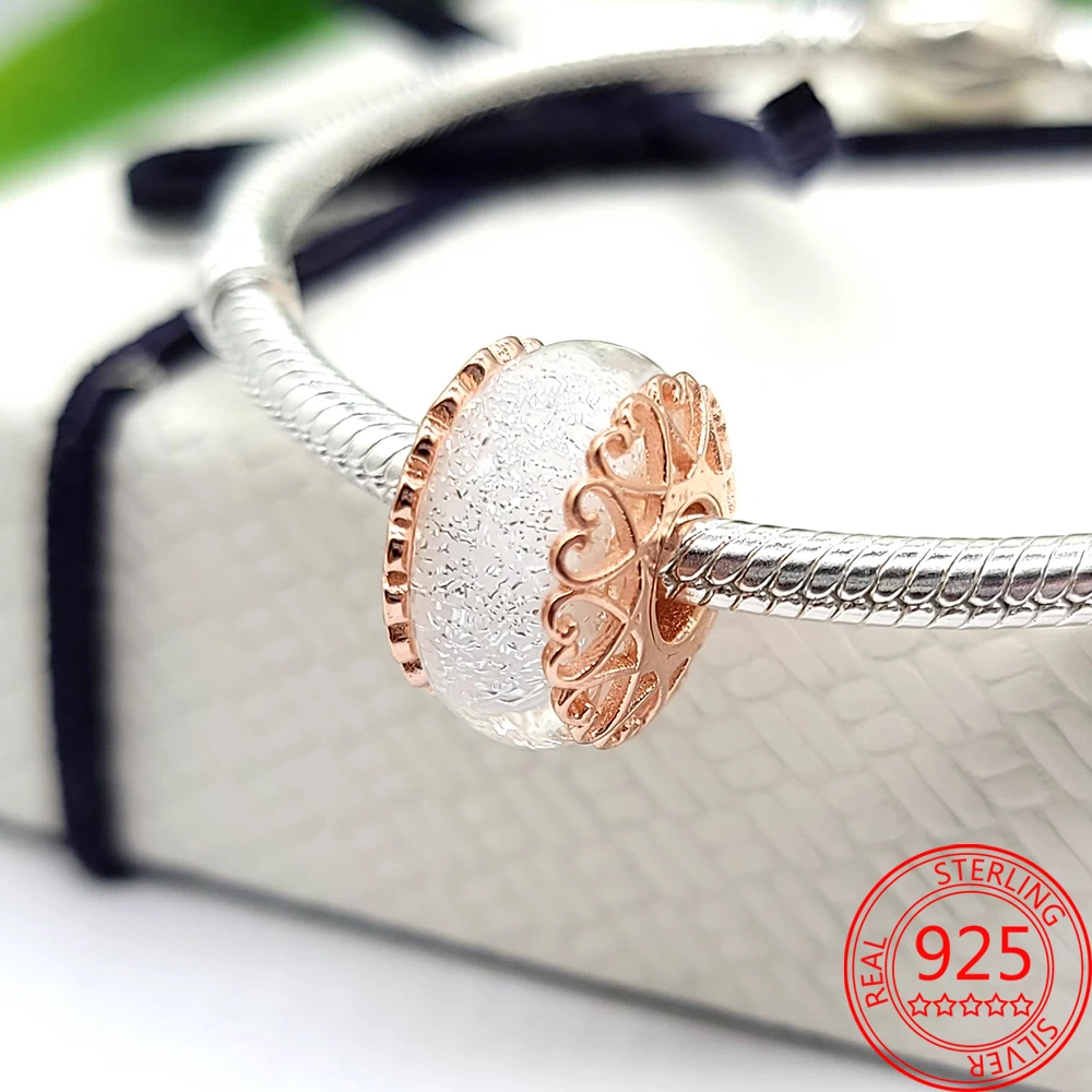 Новое поступление 925 Серебро Роза серия Розовый граненый муранское стекло