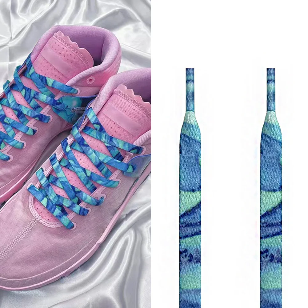 

1Pair Classic Flat Shoelaces for Sneakers Blue Wave Smudge Fabric Shoe laces Shoe lace Boot Laces for Shoes Soft Shoestrings