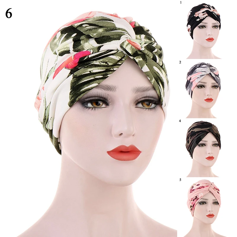 

Hair Hat Beanie Women Floral Head Wrap Bandanas Headwear Turban Printed Stretch Folding Twisted Headscarves Muslim Head Scarf