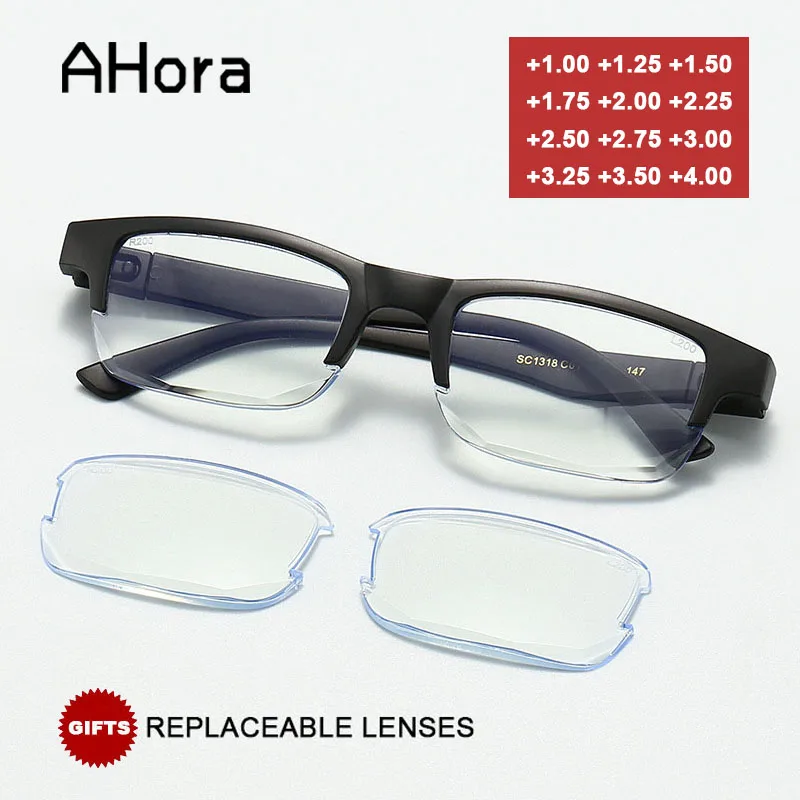 

Ahora Detachable Lenses Reading Glasses Men Women Anti-blue Light Eyewear Presbyopia Half Frame Glasses +1.25 1.75 2.25 2.5 2.75