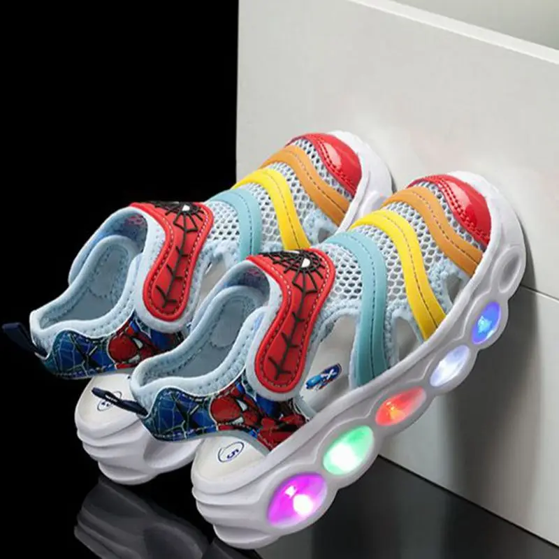 Летние сандалии для мальчиков и девочек мультяшный Человек-паук Холодное сердце