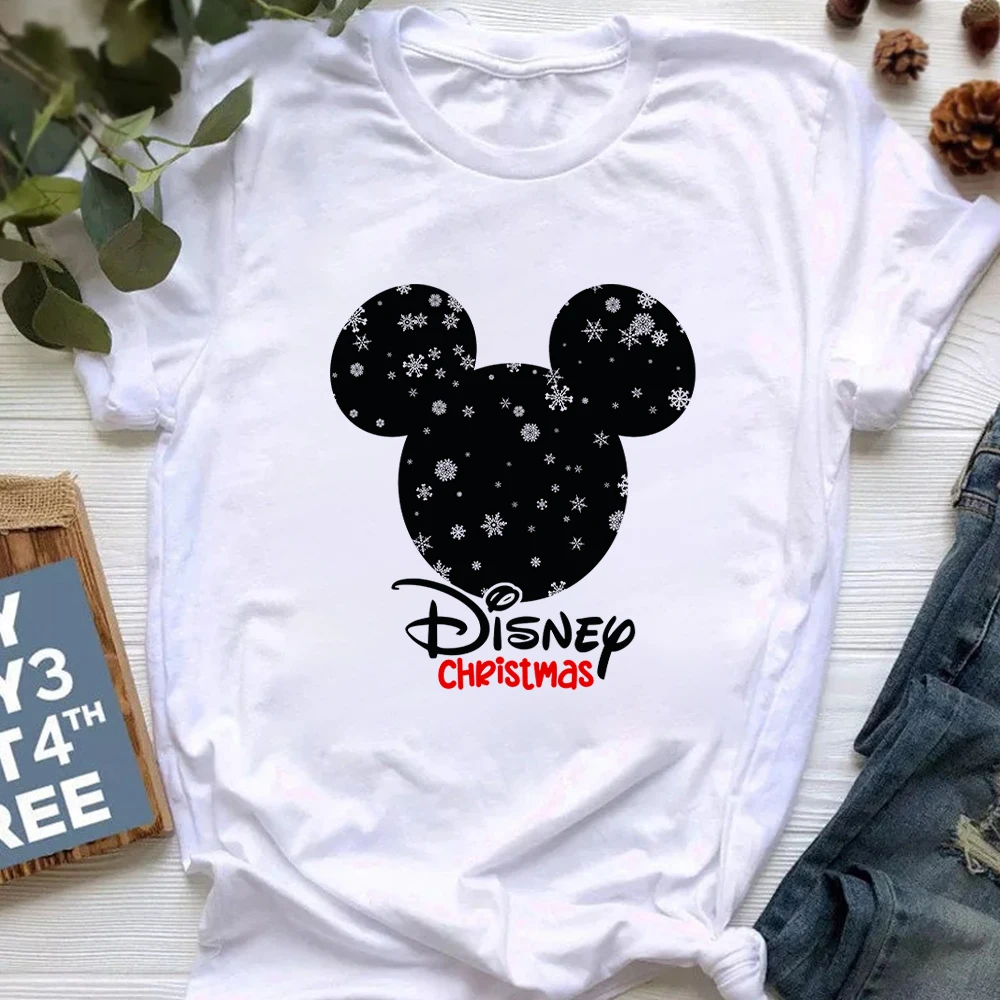 

Disney Mickey Mouse Print Christmas Series Men T-Shirts White Popular Cartoon Minimalsit Y2K Style Casaul Short Sleeve Male Tops