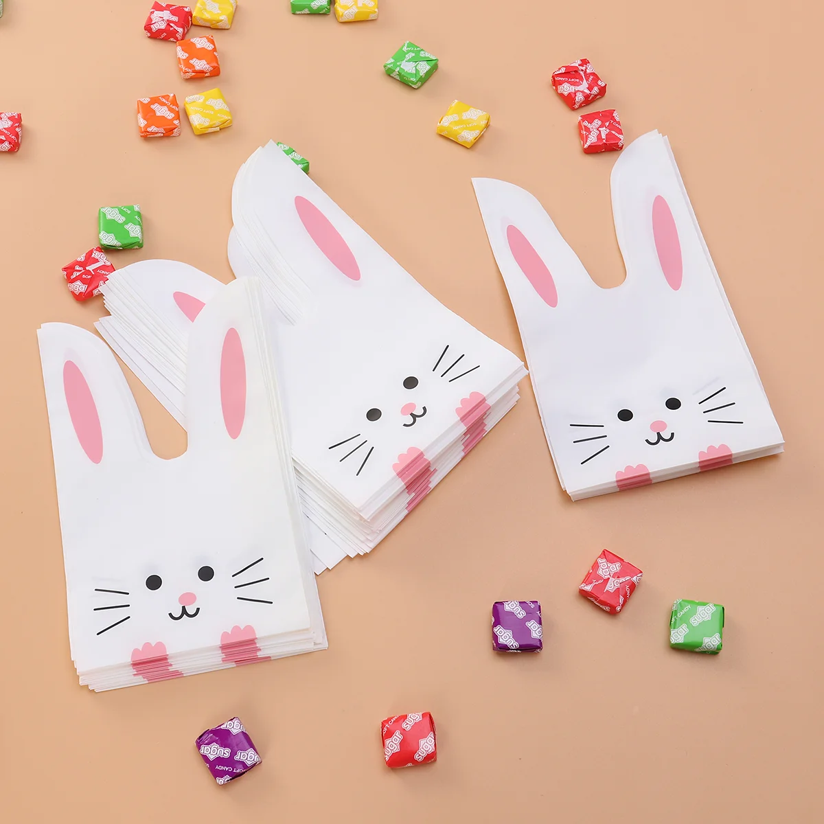

100 Pcs Candy Bunny Bunny Candy Bags Plastic Easter Bags Bunny Treat Bags Kid Candy Bag Easter Cookies Bags Bunny Goodie Bags