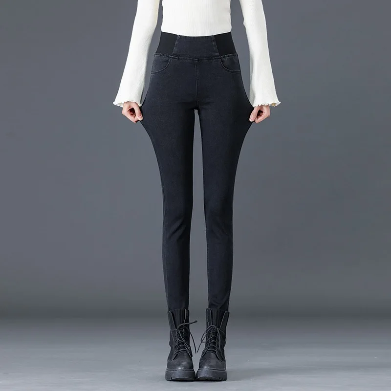 

Women's Casual Elastic Waist Pencil Pants High Waist Washed Slim Long Jeans All-match Boyfriend Style Increase Size Denim Pants