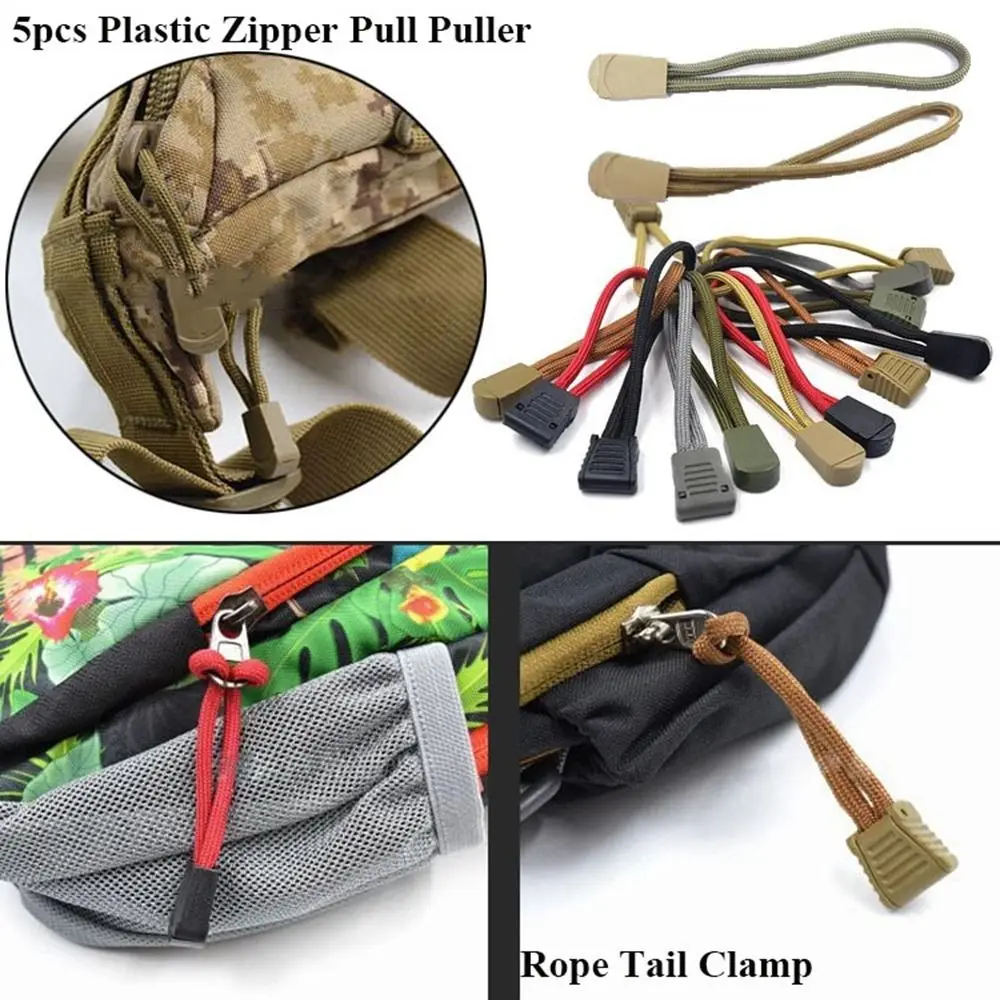 

5pcs Black Khaki Rope Tail Clamp High Quality Umbrella Rope Head Plastic Zipper Pull Cord Rope Pullers Outdoor Tool