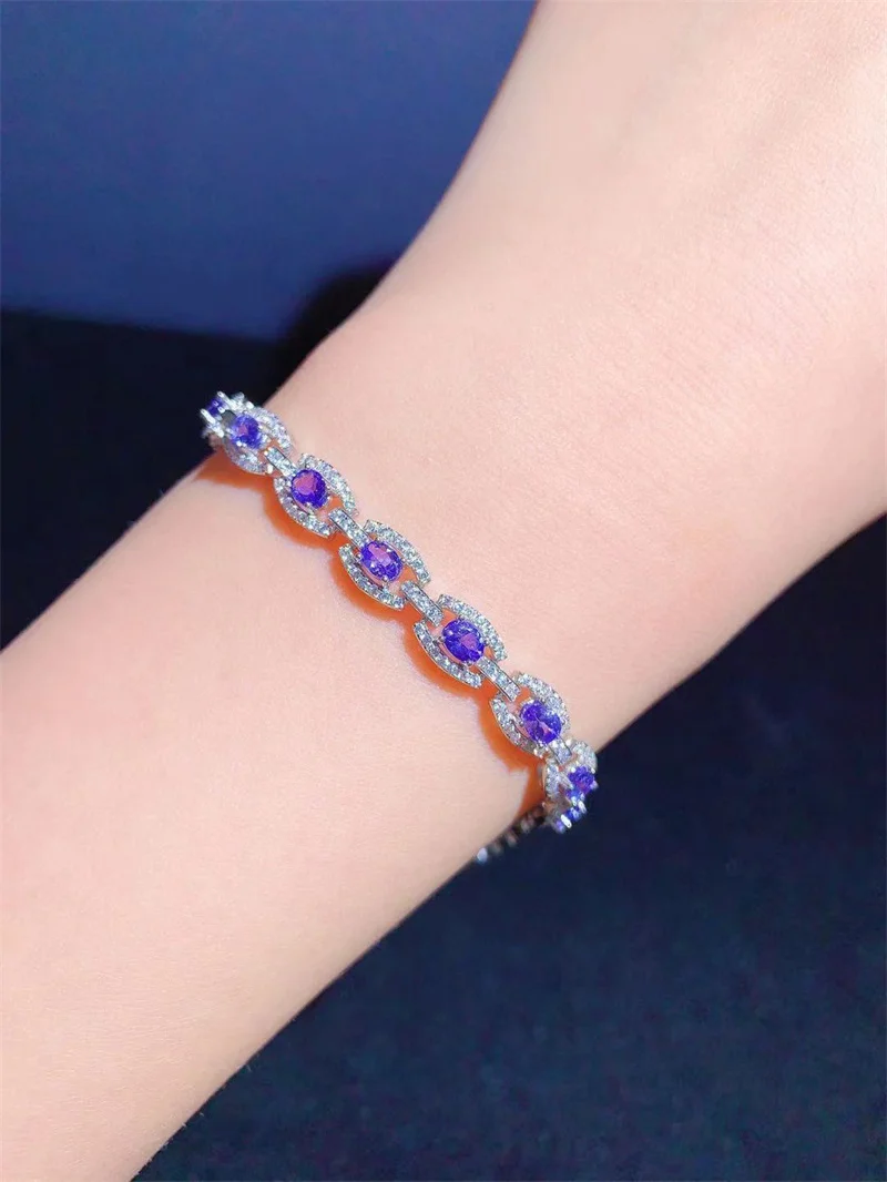 Браслет из натурального танзанита серебряный браслет 925 пробы для женщин