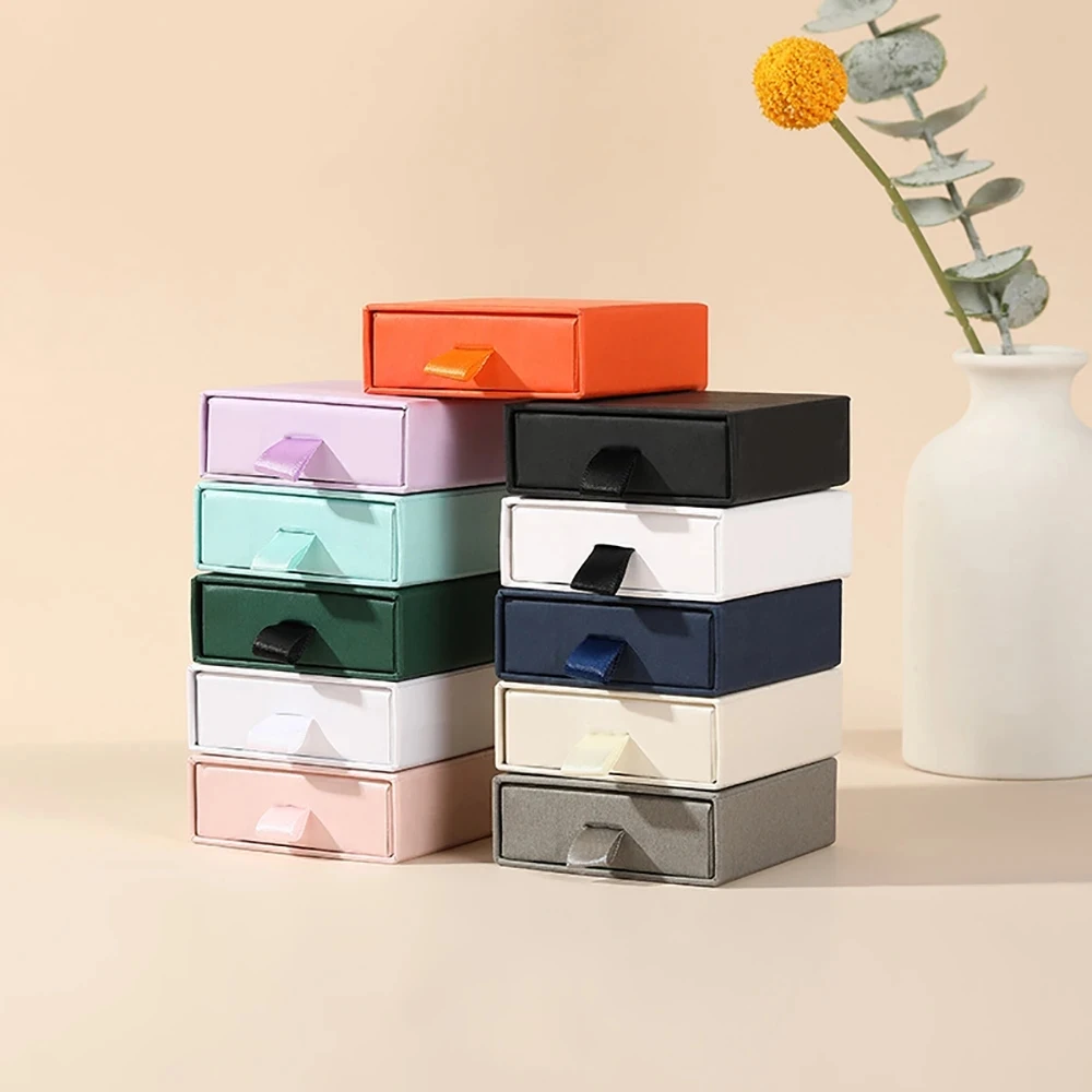 Beige Paper Drawer Jewelry Ring Stud Earring Packaging Boxes Case