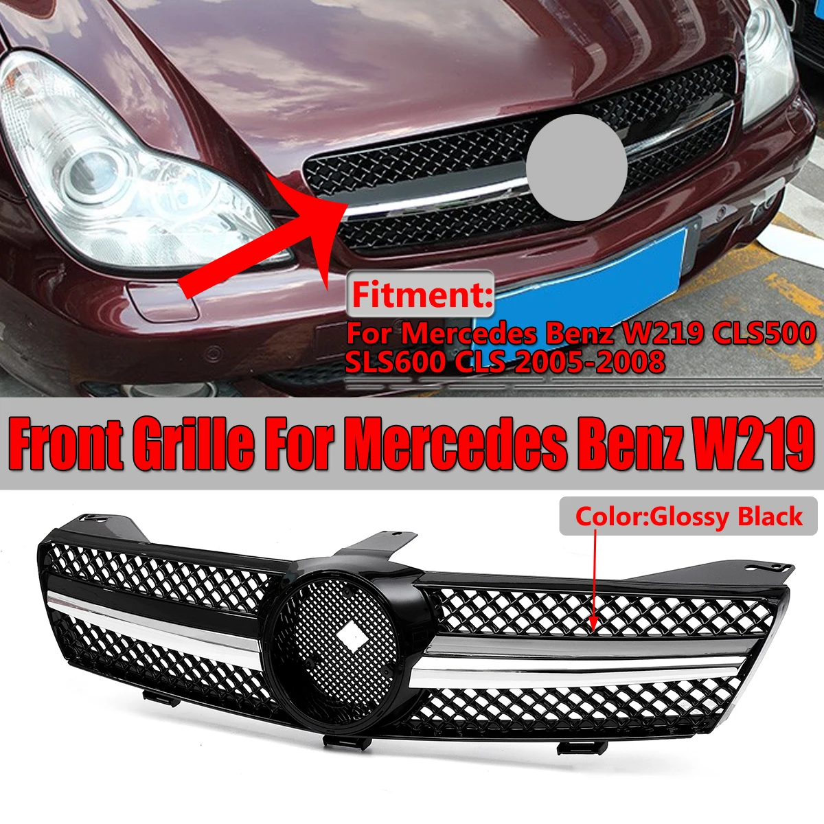 

High Quality W219 Car Front Bumper Mesh Grille Grill For Mercedes For Benz W219 CLS500 SLS600 CLS 2005-2008 Without Emblem