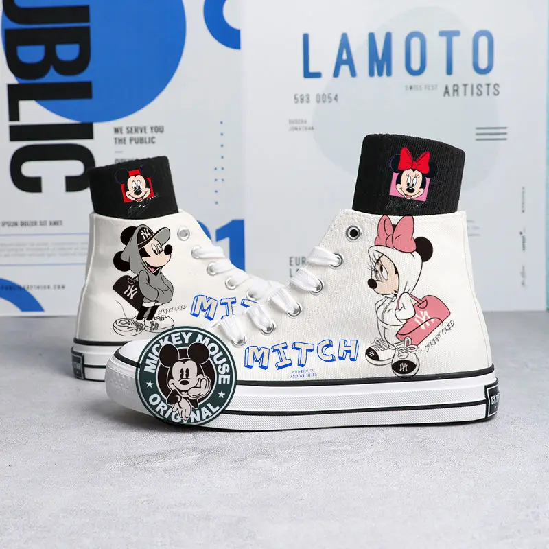 Disney Autumn 2022 new Joint Name Mickey Minnie Canvas Shoes Hand-painted Board Shoes For Boys And Girls Korean Version
