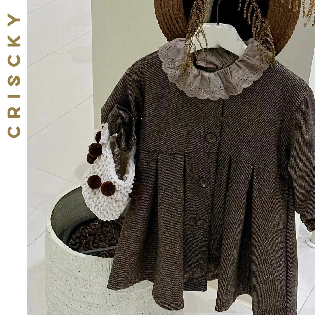 

Vintage Children Coats 2023 New Solid Long Sleeve Jackets Autumn Winter Girls Coat Loose Children Clothing