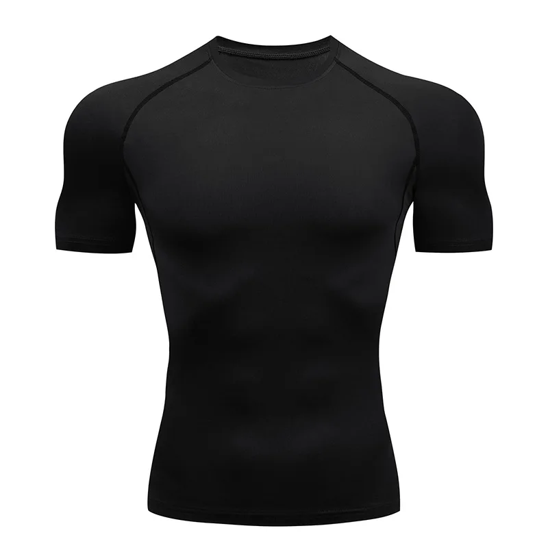 2023 New Men's Sports Tight Short Sleeve Fitness Shirt Elastic Quick Dry Sleeveless Solid Color Running Basketball Men Clothes