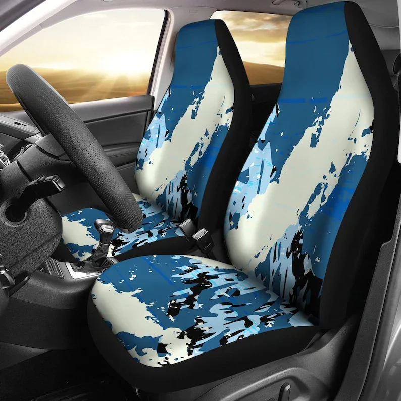 

Blue Cream Abstract Art Car Seat Covers Pair 2 Front Seat Covers Car Seat Protector Car Accessories