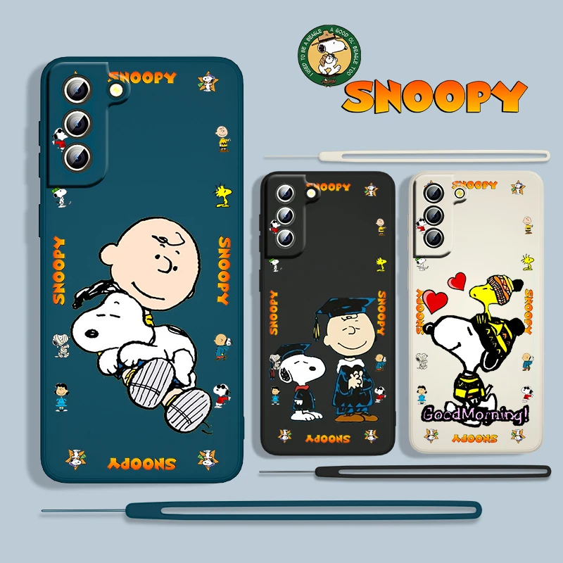 

Cute Anime Snoopy Boys For Samsung Galaxy S22 S21 S20 S10 5G Note 20 10 Ultra Plus Pro FE Lite Liquid Rope Phone Case Capa Cover