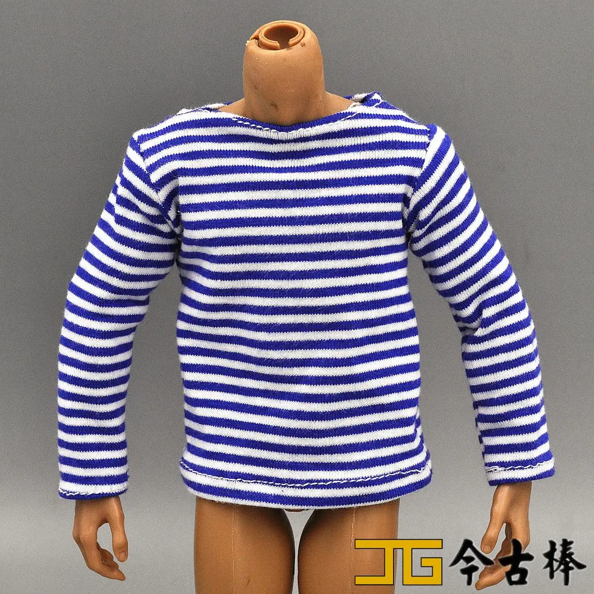 

1:6 Soldiers Soviet Army Russian Special Forces Blue and White Striped Navy Shirts Long Sleeve Casual T-Shirts