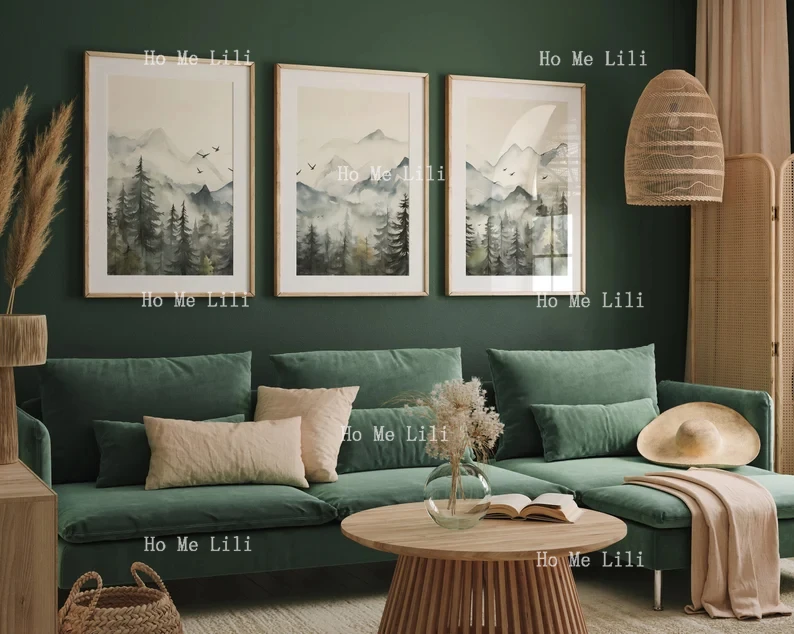 Акварельная гора набор из 3-х предметов настенные художественные принты сосновый